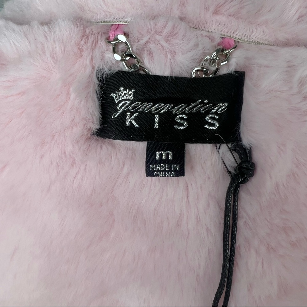 NWT Dolls Kill Generation Kiss Nessa Coat Pink Faux Leather And Fur Trim Medium - Picture 6 of 7